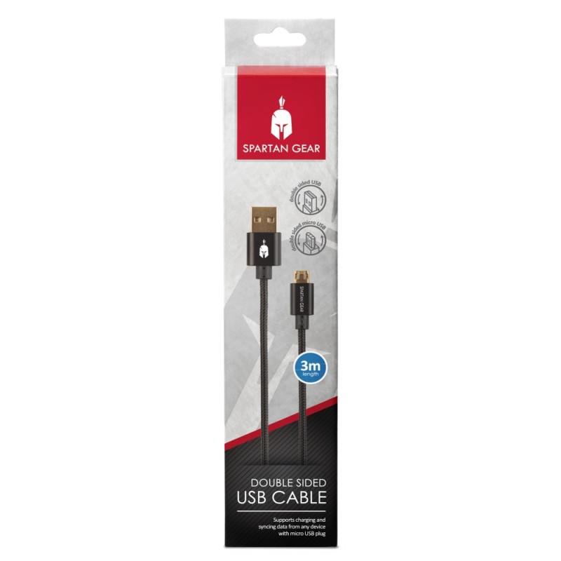 Spartan Gear - Double Sided USB Cable (length: 3m - compatible with playstation 4, xboxone, tablet, mobile)