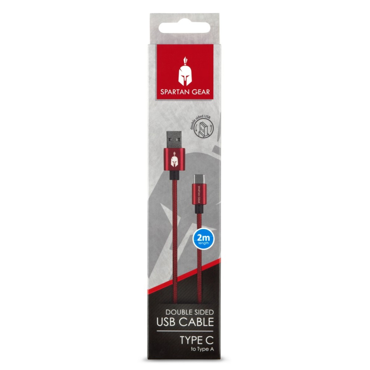 Spartan Gear - Double Sided USB Cable (Type C) (length: 2m - compatible with playstation 5, xbox series x/s, tablet, mobile) (colour: Red)