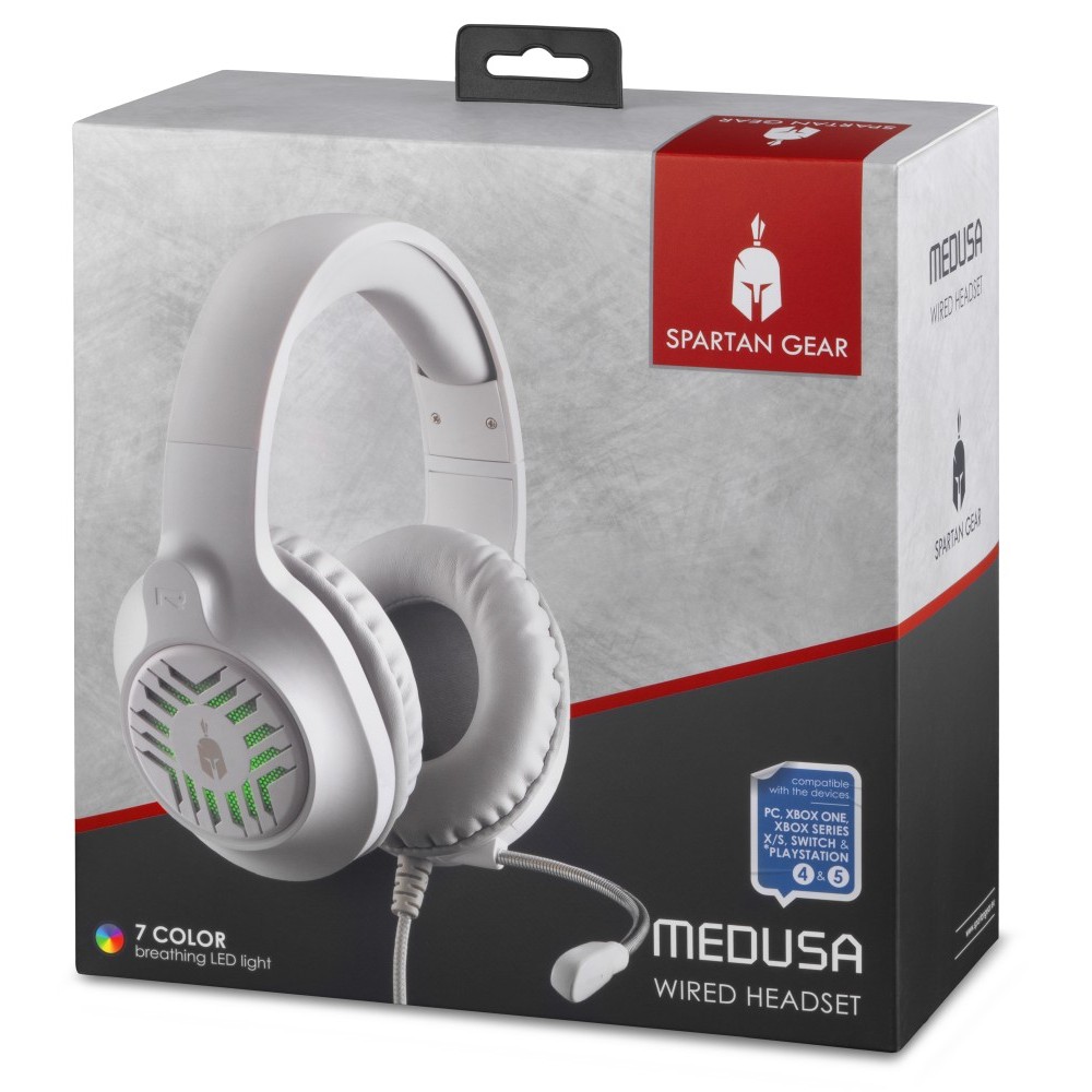 Spartan Gear - Medusa Wired Headset (compatible with PC, playstation 4, playstation 5, xboxone, xbox series x/s, switch) (color: White/Grey)