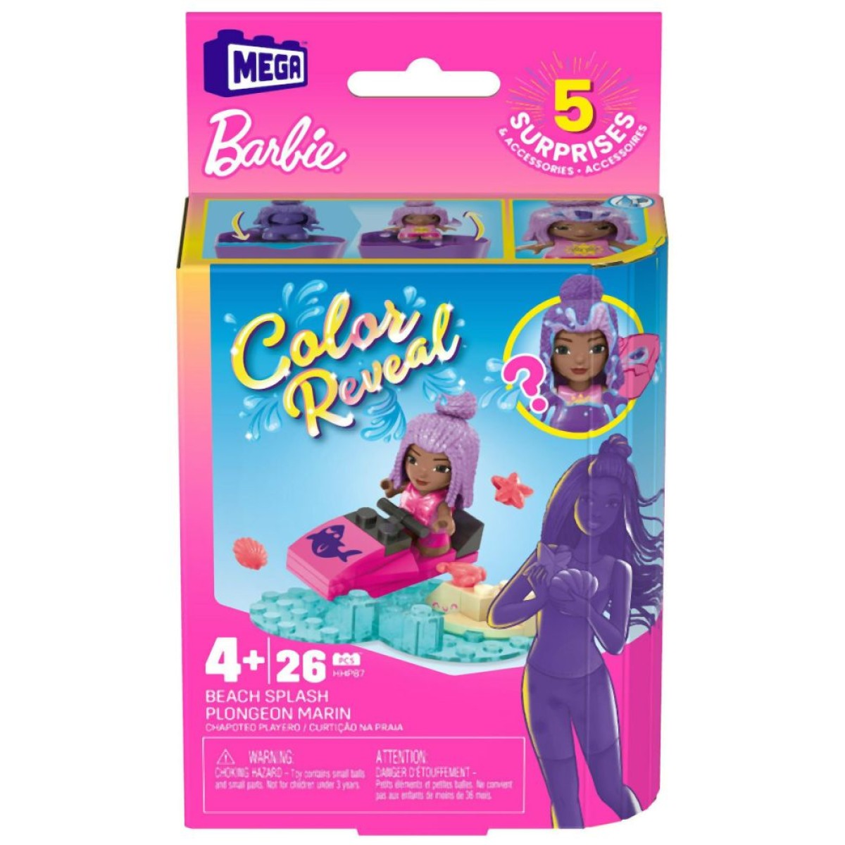 Mattel Mega Bloks Barbie: Color Reveal - Beach Splash Micro-Doll (HHP87)