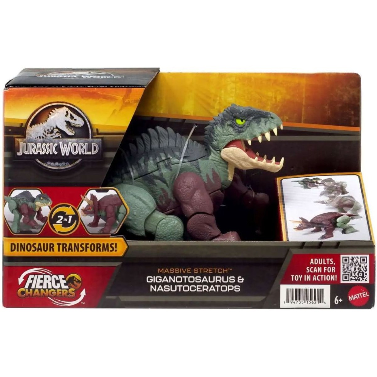 Mattel Jurassic World: Fierce Changers Massive Stretch - Giganotosaurus  Nasutoceratops (HPD34)