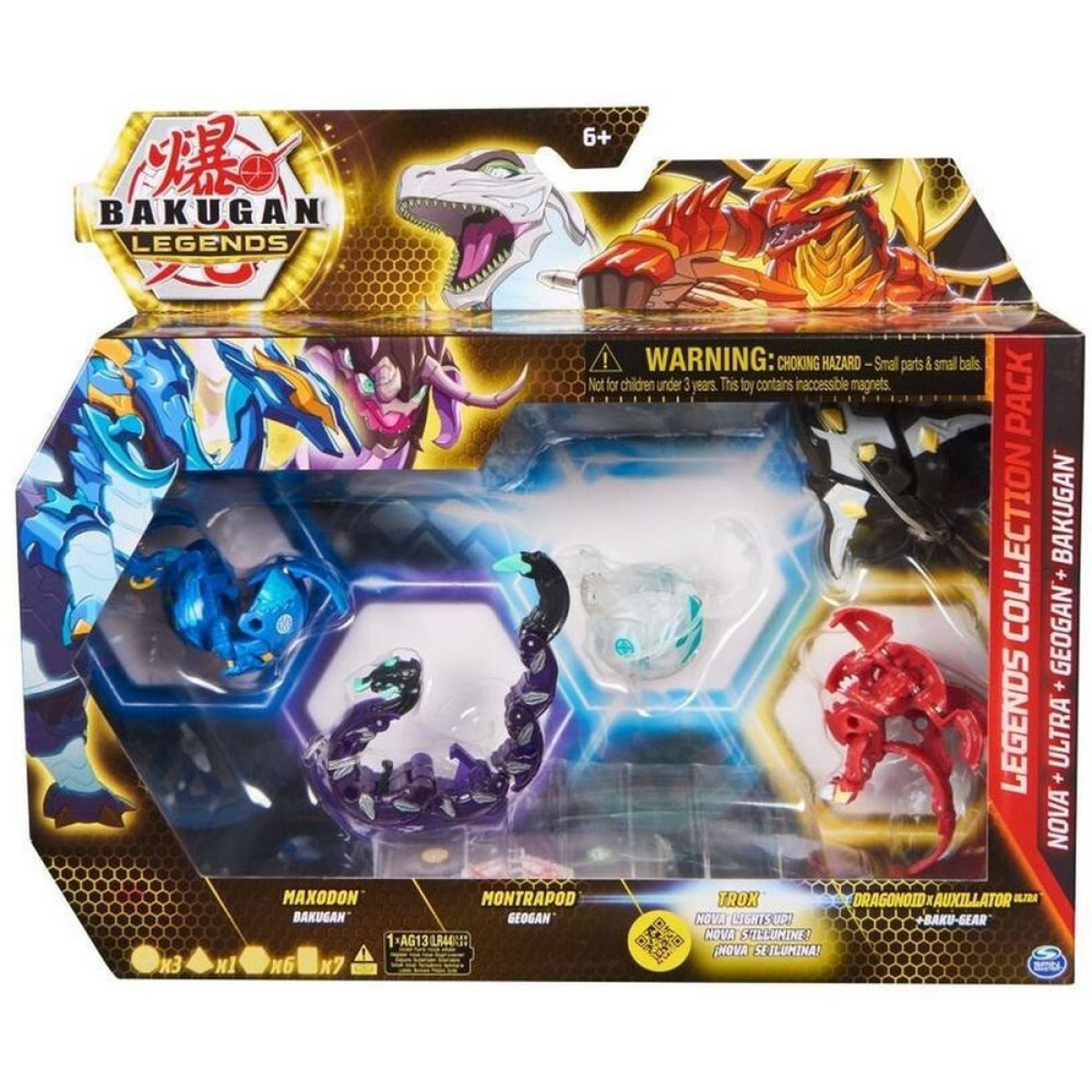 Spin Master Bakugan: Legends Collection Pack - Nova + Ultra + Geogan + Bakugan - Maxodon/Montrapod/Trox/Dragonoid x Auxillataur Ultra (20140074)