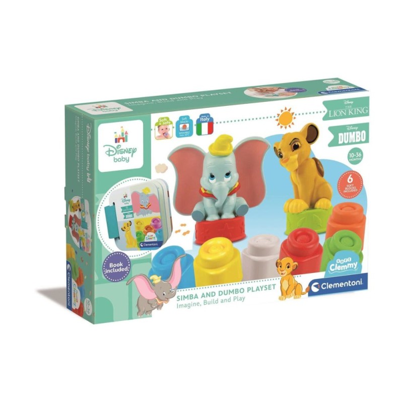 AS Baby Clementoni Disney The Lion King: Soft Clemmy Touch &amp; Play - Simba and Dumbo Playset Building Blocks (1033-17817)