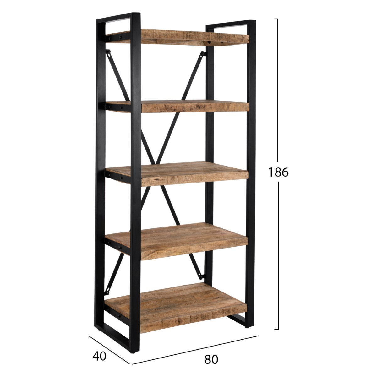 ΒΙΒΛΙΟΘΗΚΗ TURNER ΜΕΤΑΛΛΟ ΚΑΙ ΜΑΣΙΦ ΞΥΛΟ MANGO HM8188.11 80x45x186Υ εκ.