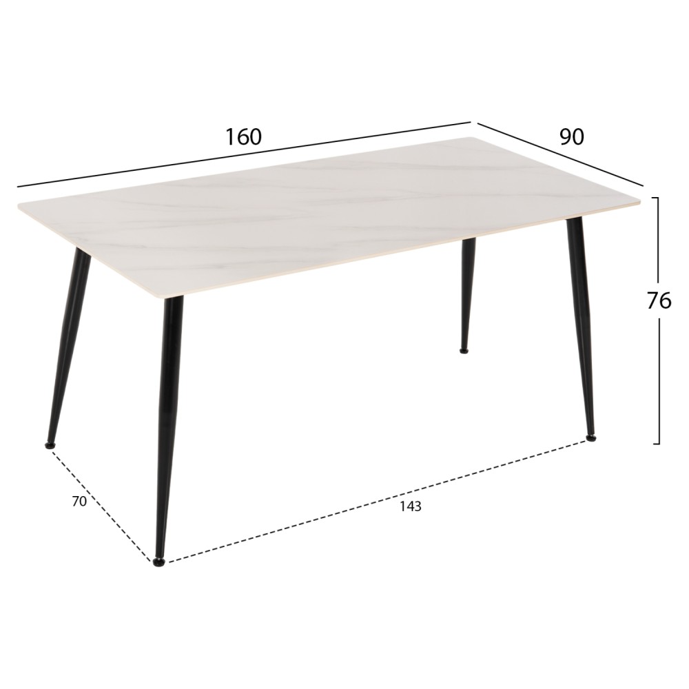 ΤΡΑΠΕΖΙ ΤΡΑΠΕΖΑΡΙΑΣ SINTERED STONE TOM HM8588.02 WHITE MARBLE 160x90x76Y εκ.