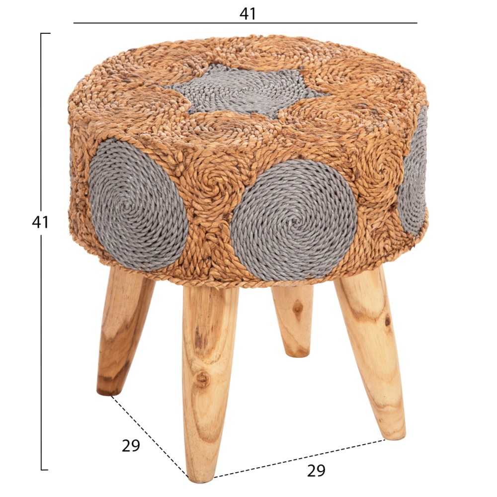 ΣΚΑΜΠΟ BEAM HM7826 ΞΥΛΟ ΤΕΑΚ ΚΑΙ SEAGRASS ΣΕ ΦΥΣΙΚΟ & ΓΚΡΙ Φ43x45Yεκ.