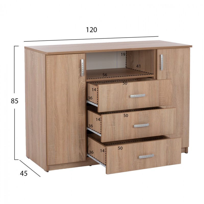 ΜΠΟΥΦΕΣ ΜΕ 2 ΝΤΟΥΛΑΠΙΑ Κ 3 ΣΥΡΤΑΡΙΑ ADLER SONAMA OAK HM2430 120X45X85Yεκ.