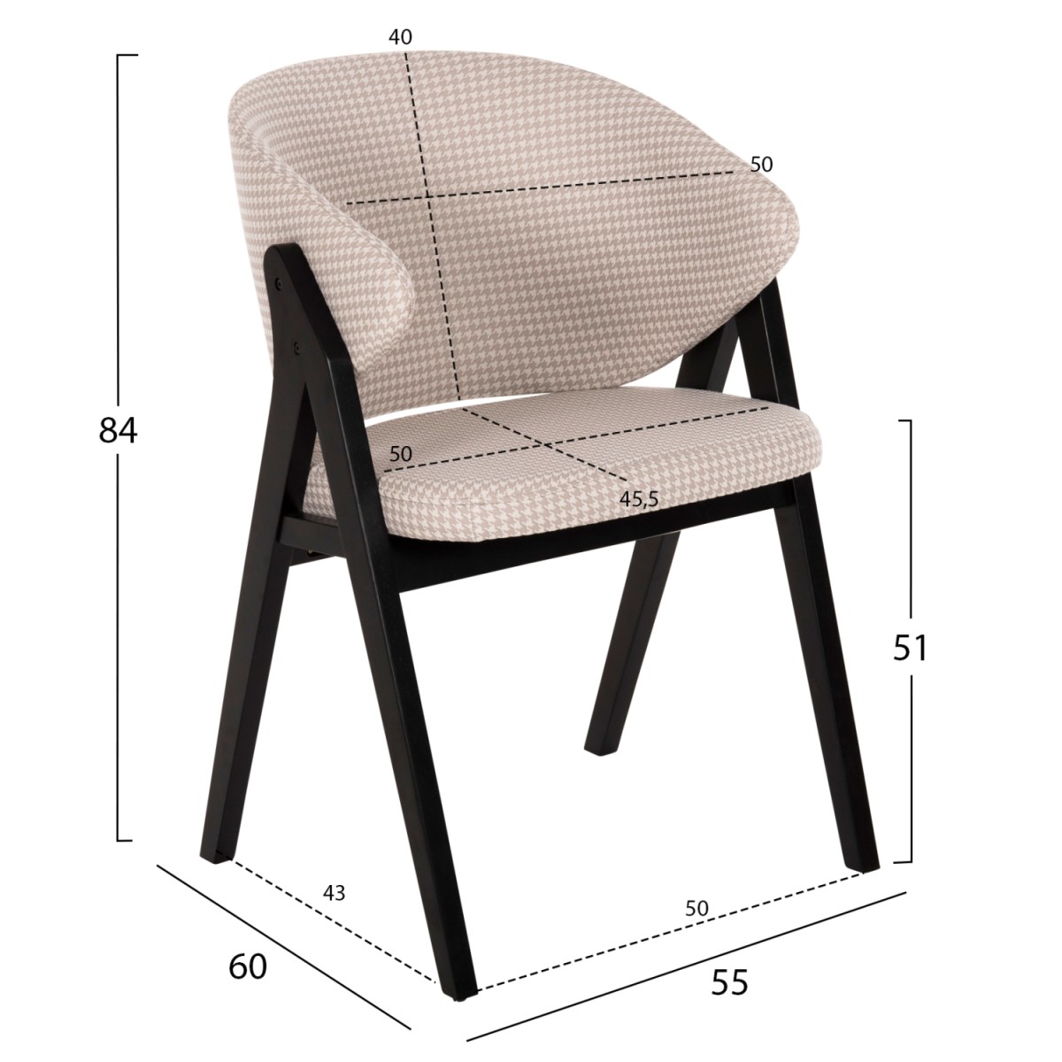 ΚΑΡΕΚΛΑ HANA HM9746.01 RUBBERWOOD ΣΕ ΜΑΥΡΟ ΧΡΩΜΑ-ΜΠΕΖ ΥΦΑΣΜΑ 55x60x84Yεκ.