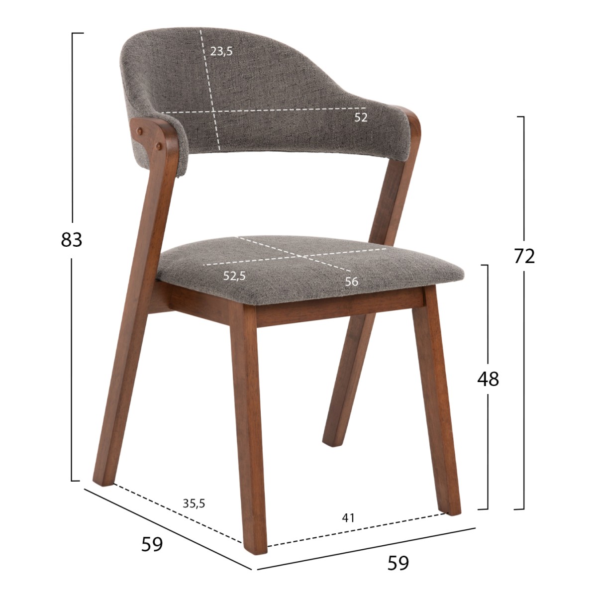 ΚΑΡΕΚΛΑ RIDER HM9734.01 RUBBERWOOD ΣΕ ΚΑΡΥΔΙ-ΥΦΑΣΜΑ ΓΚΡΙ 59x59x83Yεκ.