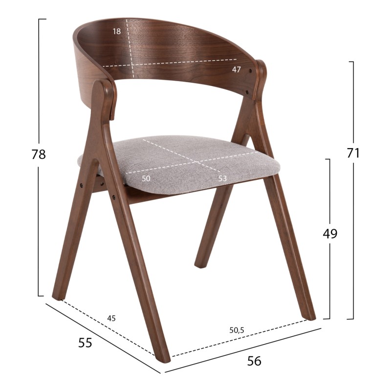 ΚΑΡΕΚΛΑ NEKKER HM9739.02 RUBBERWOOD ΣΕ ΚΑΡΥΔΙ-ΓΚΡΙ ΥΦΑΣΜΑ ΚΑΘΙΣΜΑ 56x55x78Yεκ.