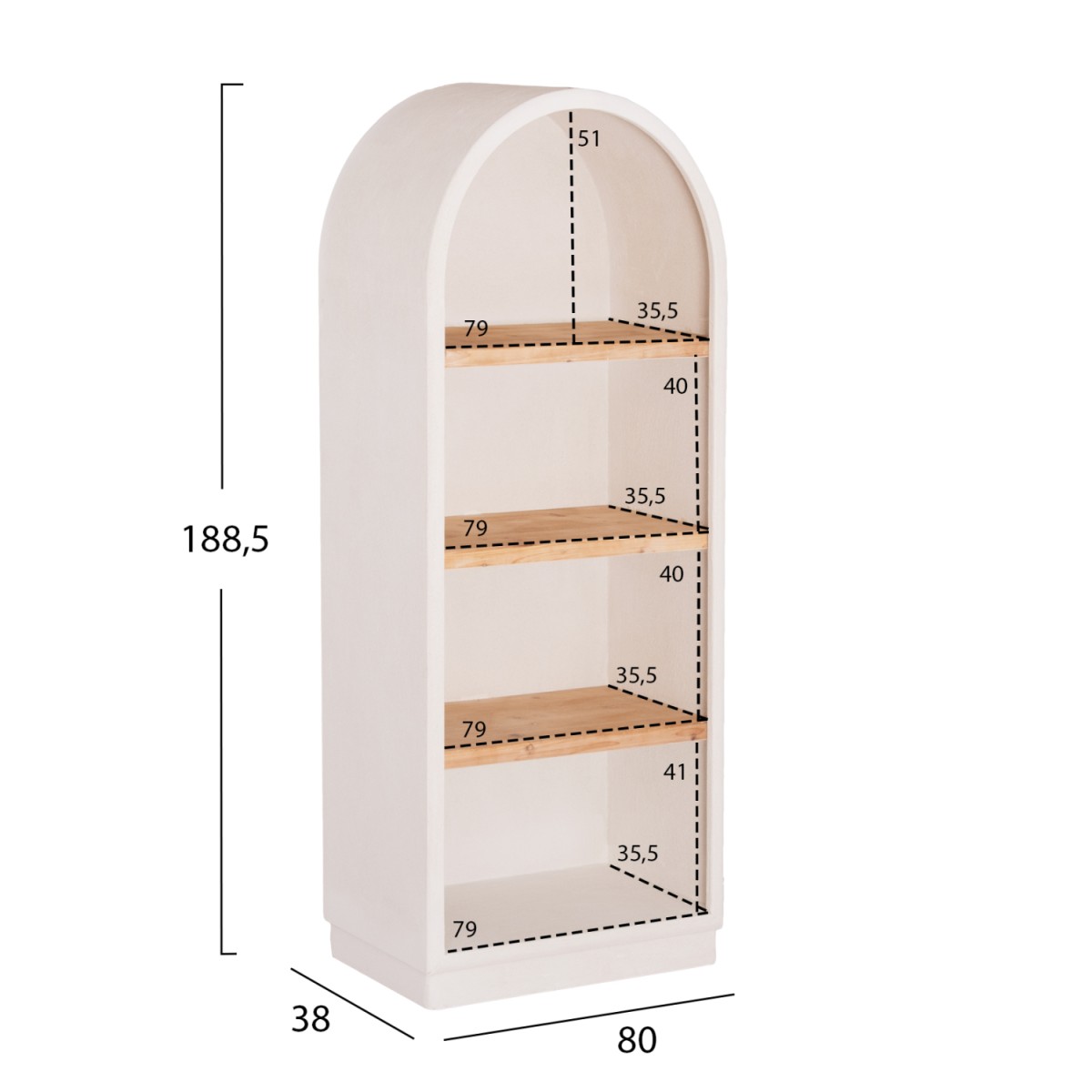 ΡΑΦΙΕΡΑ ΣΕΙΡΑ SANTORINI HM18044 MDF ΥΠΟΛΕΥΚΟ-ΡΑΦΙΑ ΞΥΛΟ ΕΛΑΤΟΥ ΦΥΣΙΚΟ 80x38x188,5Υεκ.