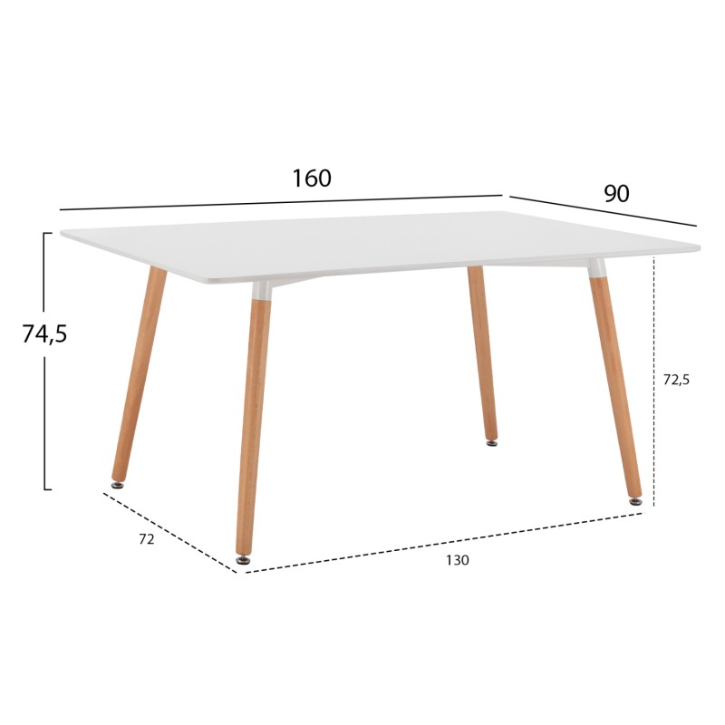 ΤΡΑΠΕΖΙ HM8697.01 MINIMAL, ΛΕΥΚΟ MDF, ΞΥΛΙΝΑ ΠΟΔΙΑ ΟΞΙΑ,160Χ90X74,5Υ εκ