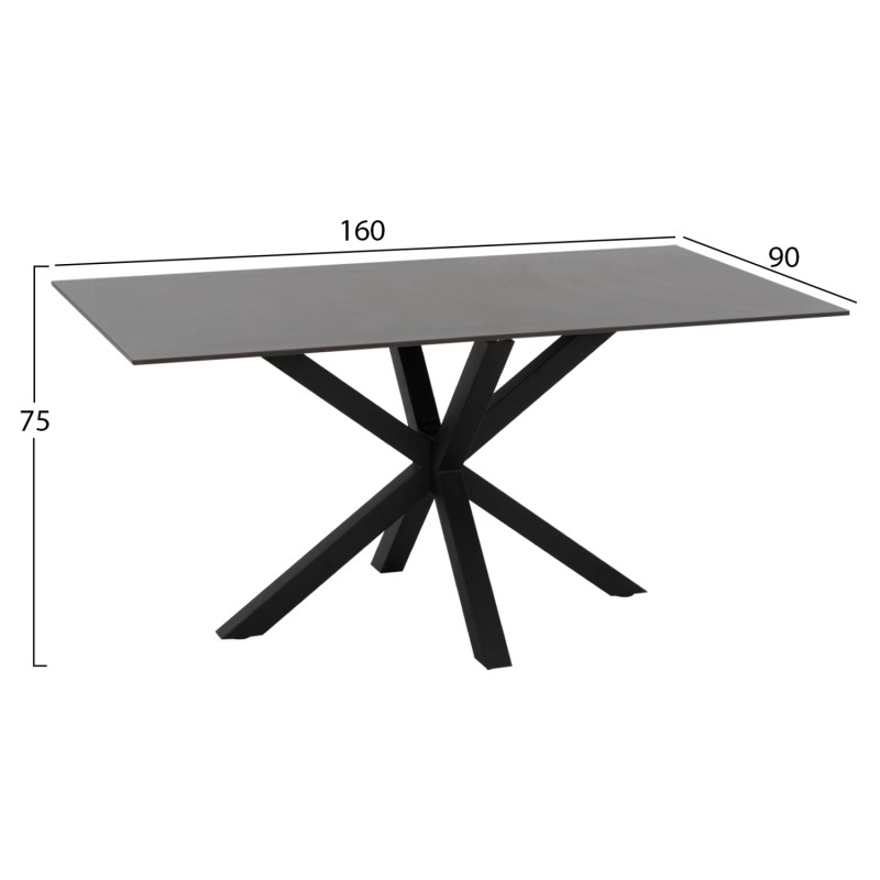 ΤΡΑΠΕΖΙ ΤΡΑΠΕΖΑΡΙΑΣ SYNTEC HM9308.01 SINTERED STONE ΜΑΥΡΟ ΜΕΤΑΛΛΙΚΑ ΠΟΔΙΑ 160x90x75Y εκ.