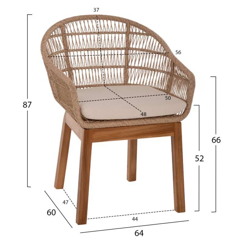 ΠΟΛΥΘΡΟΝΑ AMORA HM9567 TEAK ΠΟΔΙΑ ΣΚΕΛΕΤΟΣ ΑΛΟΥΜΙΝΙΟΥ & POLYRATTAN 64x60x87Yεκ.