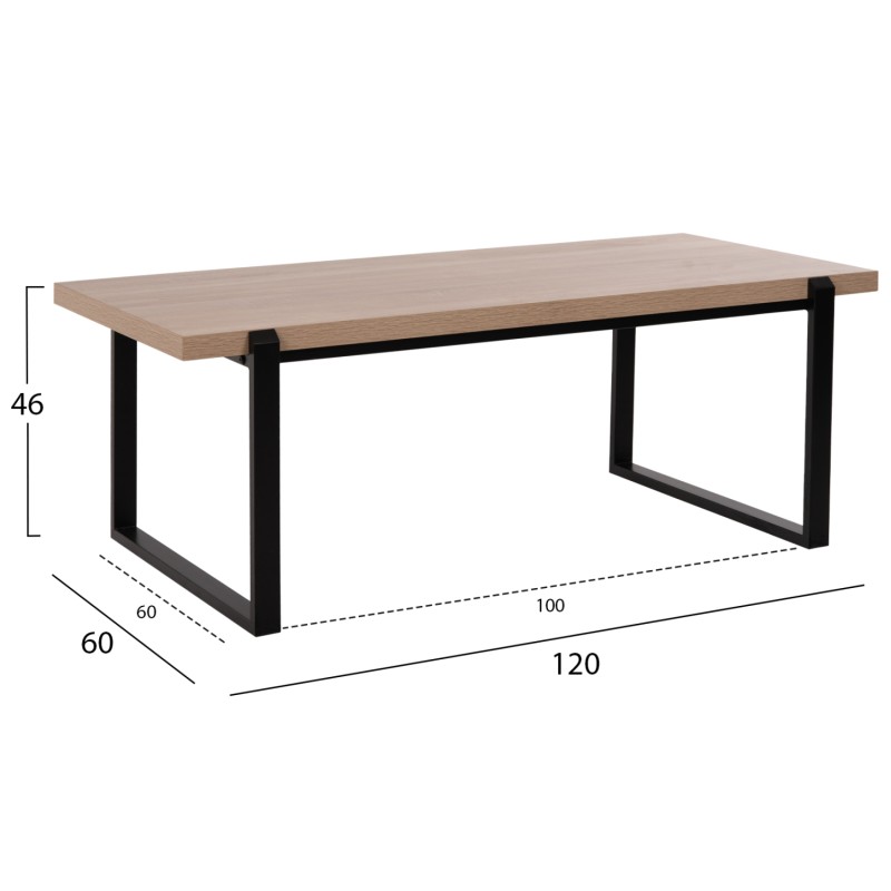 ΤΡΑΠΕΖΙ ΣΑΛΟΝΙΟΥ SHABEN HM9585.03 MDF SONOMA-ΜΑΥΡΗ ΜΕΤΑΛΛΙΚΗ ΒΑΣΗ 120x60X46Yεκ.