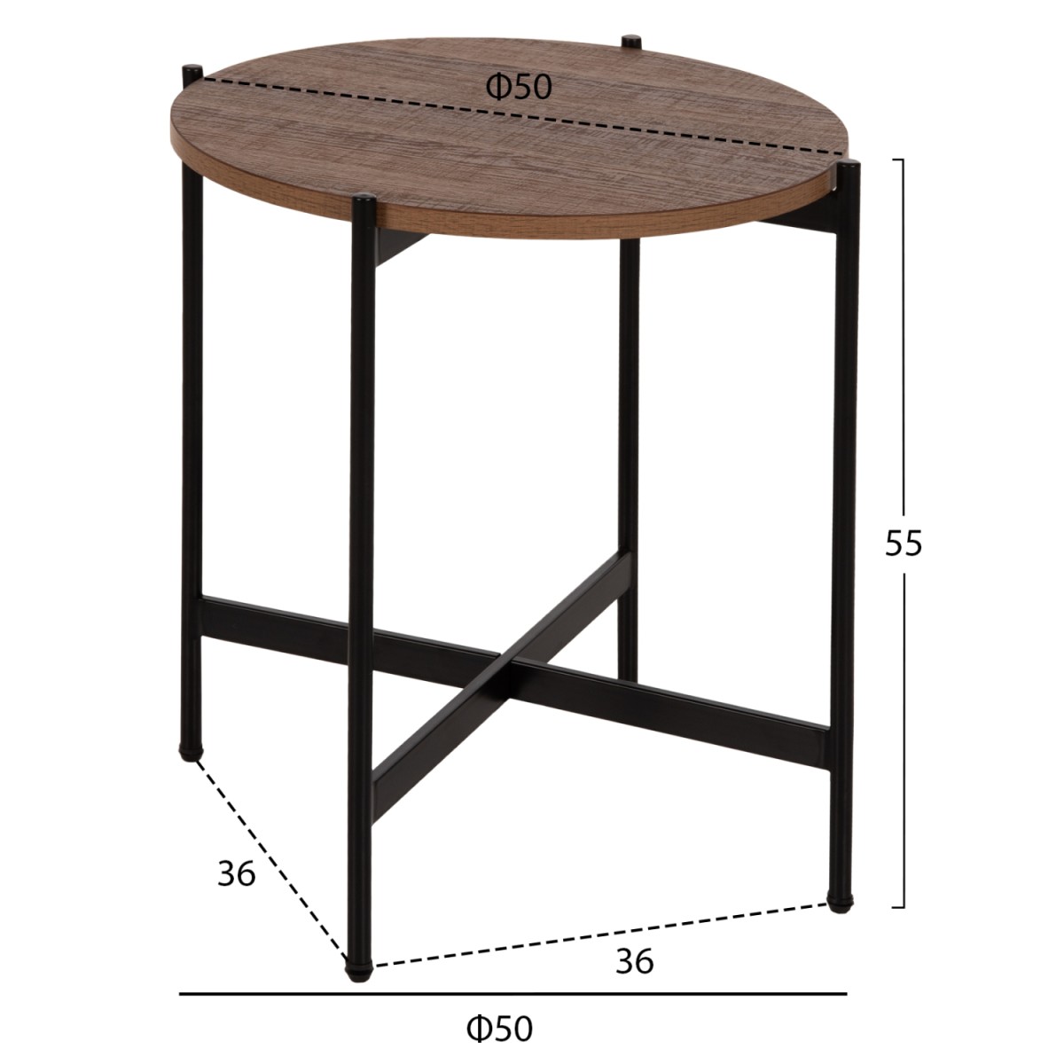 ΒΟΗΘΗΤΙΚΟ ΤΡΑΠΕΖΙ HM9589.04 MDF ΚΑΡΥΔΙ-ΜΑΥΡΗ ΜΕΤΑΛΛΙΚΗ ΒΑΣΗ Φ50x55Υεκ.