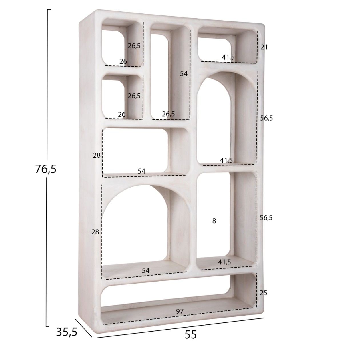 ΒΙΒΛΙΟΘΗΚΗ HANDYR HM9707 ΜΑΣΙΦ ΞΥΛΟ MANGO ΣΕ ΛΕΥΚΟ ΧΡΩΜΑ 100x35x165Yεκ.