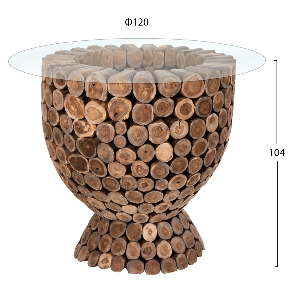 ΤΡΑΠΕΖΙ BAR ΣΤΡΟΓΓΥΛΟ LEEROY HM9806 KOMMATIA ΞΥΛΟΥ TEAK Φ900x103Υεκ.