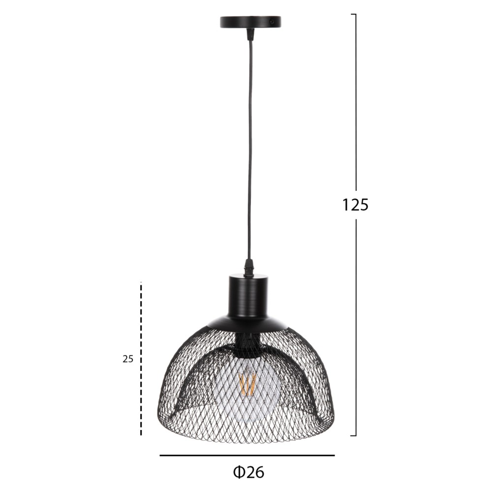 ΦΩΤΙΣΤΙΚΟ ΟΡΟΦΗΣ ΚΡΕΜΑΣΤΟ HM4101 ΜΑΥΡΟ ΜΕΤΑΛΛΙΚΟ ΔΙΚΤΥΩΤΟ ΚΑΠΕΛΟ Φ26x125Υεκ.