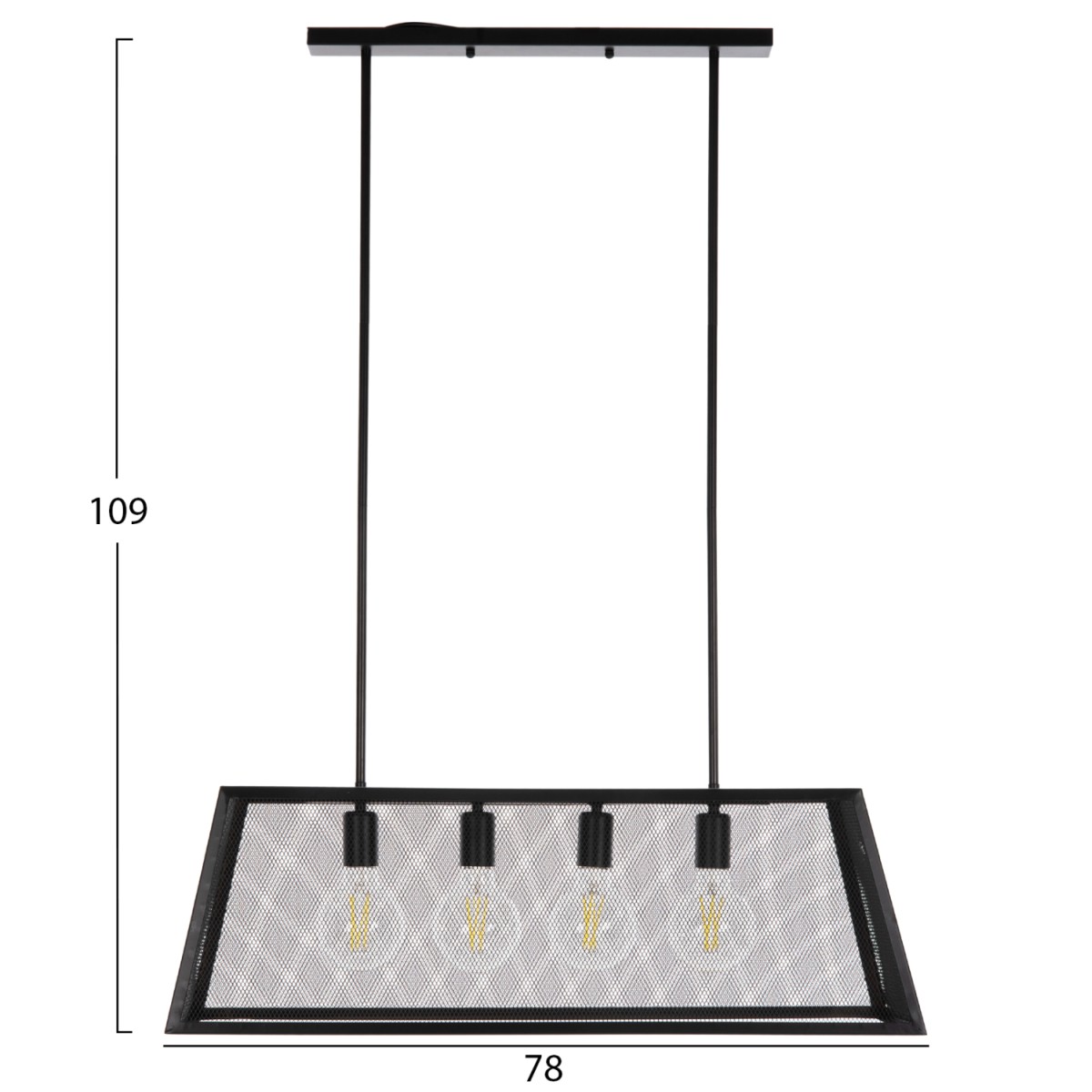 ΦΩΤΙΣΤΙΚΟ ΟΡΟΦΗΣ ΚΡΕΜΑΣΤΟ HM4179 ΜΑΥΡΟ ΜΕΤΑΛΛΙΚΟ 4-ΦΩΤΟ 78x30,5x26Υεκ.