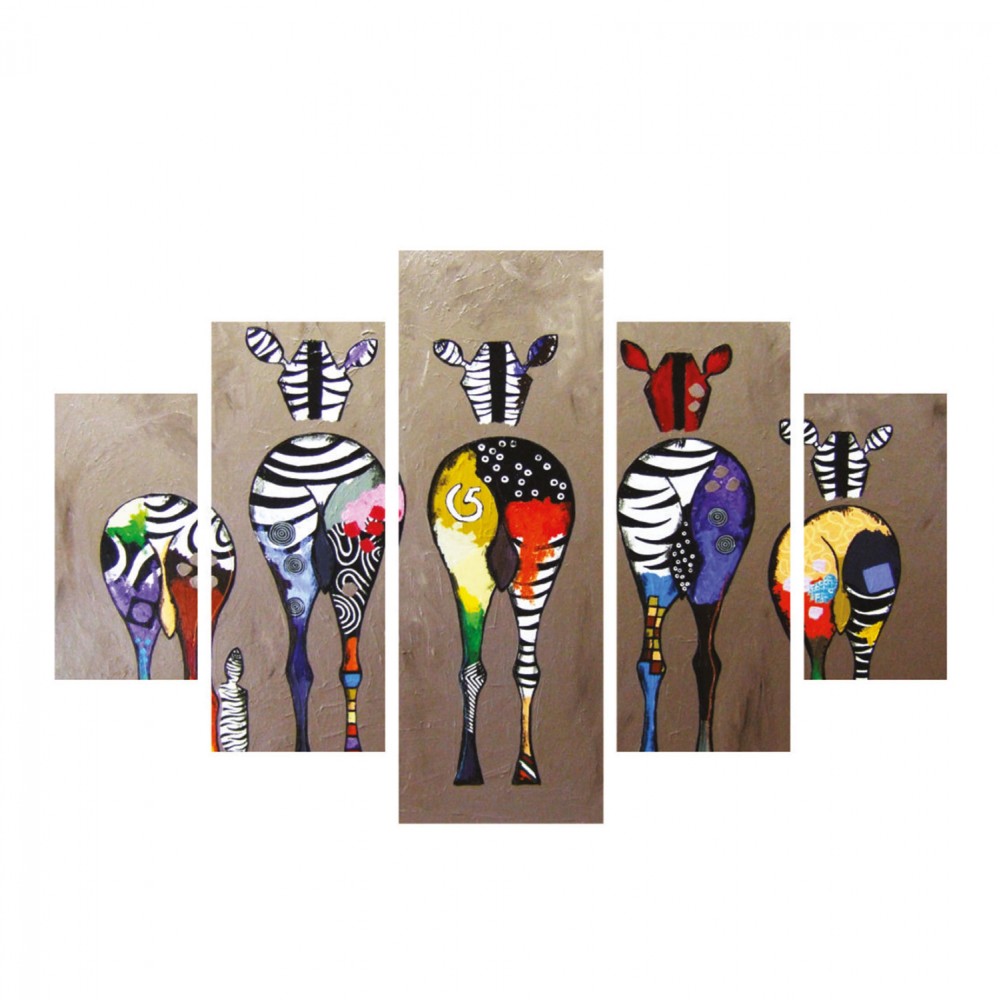 ΠΙΝΑΚΑΣ ΠΕΝΤΑΠΤΥΧΟ MDF COLORFUL ZEBRAS 82Χ56x3 HM7207.03