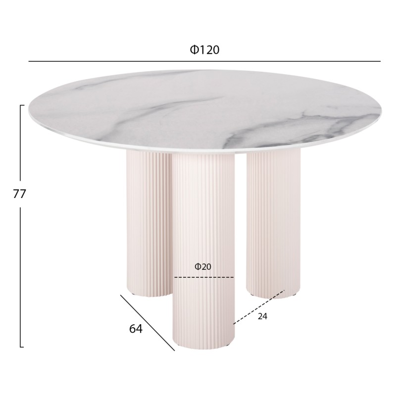 ΤΡΑΠΕΖΙ ΣΤΡΟΓΓΥΛΟ DORIK HM9768.01 MDF ΛΕΥΚΟ ΜΑΡΜΑΡΟ-MDF ΠΟΔΙΑ Φ120x77Υεκ.