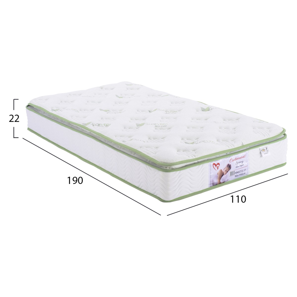 ΣΤΡΩΜΑ CONTINUOUS SPRING ΑΝΩΣΤΡΩΜΑ ALOE VERA 110X190 HM372.12 ΜΟΝΗΣ ΟΨΗΣ