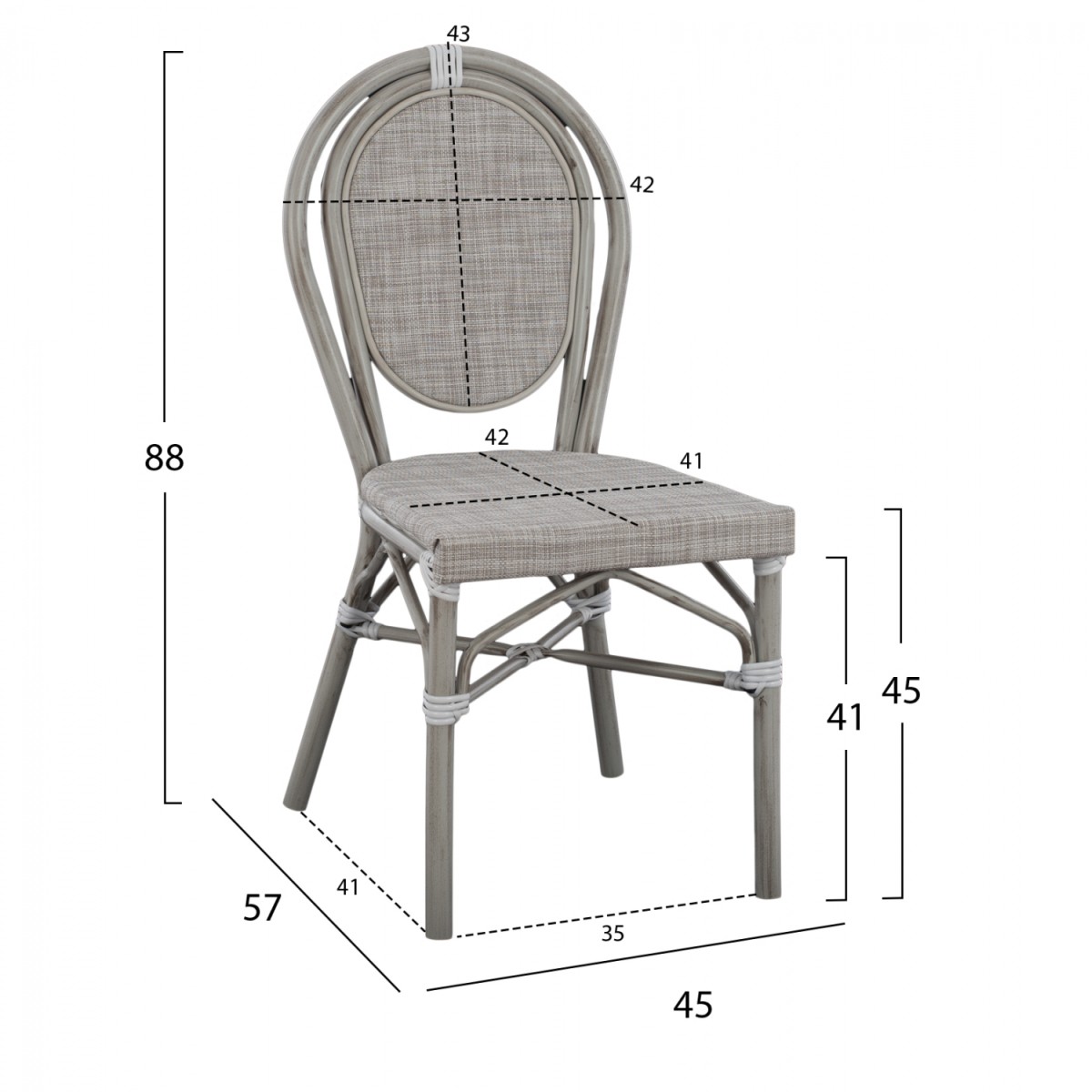 ΚΑΡΕΚΛΑ ΑΛΟΥΜΙΝΙΟΥ KASON BAMBOO LOOK ΠΑΤΙΝΑ ΓΚΡΙ ΜΕ TEXTLINE 45x57x88 εκ. HM5109