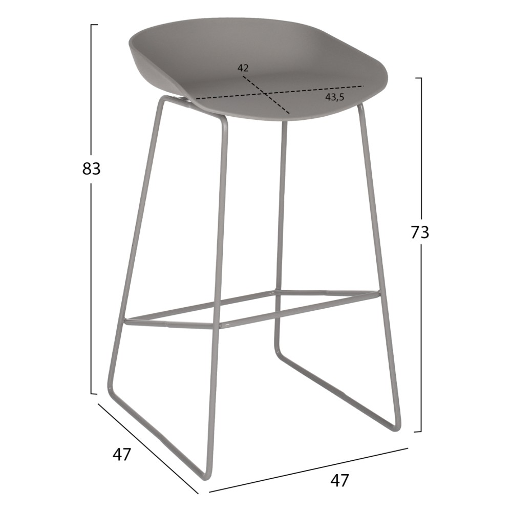 ΣΚΑΜΠΟ ΜΕΤΑΛΛΙΚΟ NAILA HM8450.10 ΜΕ ΚΑΘΙΣΜΑ PP ΓΚΡΙ 47x47x83 εκ.