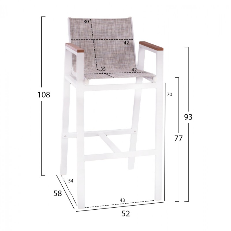 ΣΚΑΜΠΟ ΜΠΑΡ ΑΛΟΥΜΙΝΙΟΥ ΛΕΥΚΟ ΜΕ POLYWOOD 52 x 58 x 108 εκ. HM5790.01