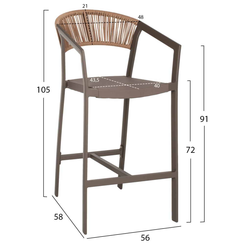 ΣΚΑΜΠΟ ΑΛΟΥΜΙΝΙΟΥ ΜΕ ΜΠΡΑΤΣΑ ΣΑΜΠΑΝΙΖΕ RATTAN ΛΕΥΚΟ TEXTLINE HM5892.03 56x58x105Y εκ.