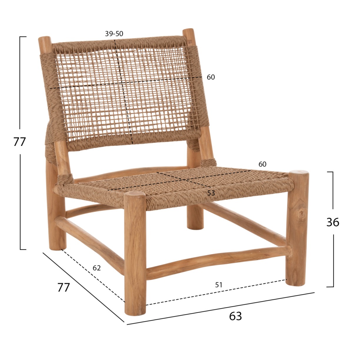 ΚΑΡΕΚΛΑ LONDER HM5986 ΞΥΛΟ TEAK ΣΕ ΦΥΣΙΚΟ ΚΑΙ ΣΥΝΘΕΤΙΚΟ RATTAN 63x77x77Υεκ.