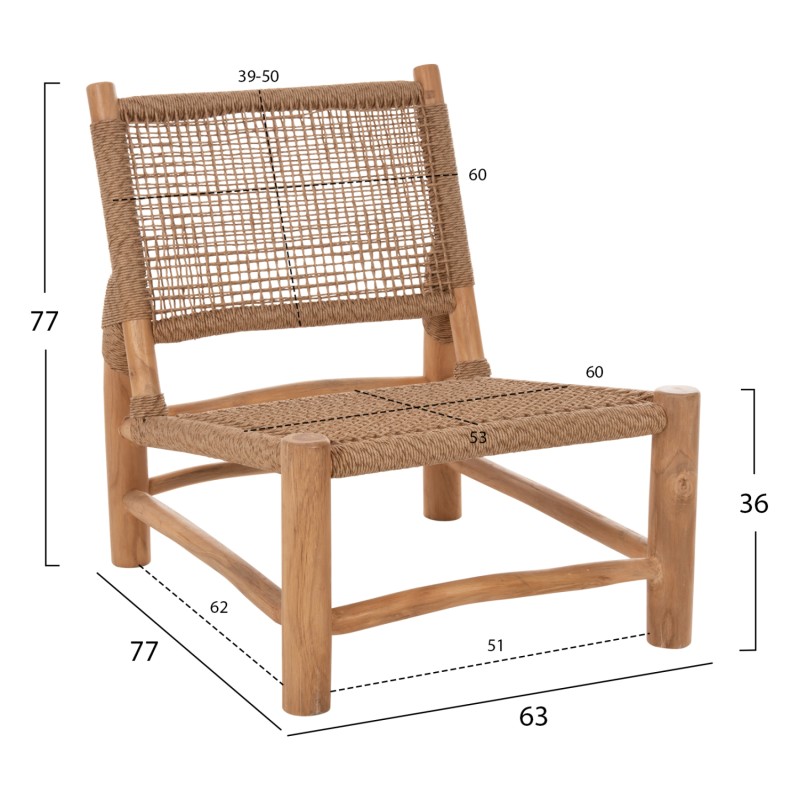 ΚΑΡΕΚΛΑ LONDER HM5986 ΞΥΛΟ TEAK ΣΕ ΦΥΣΙΚΟ ΚΑΙ ΣΥΝΘΕΤΙΚΟ RATTAN 63x77x77Υεκ.