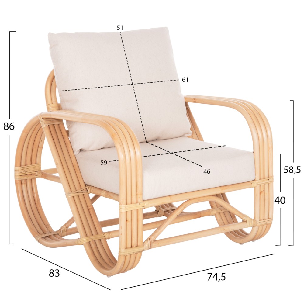 ΠΟΛΥΘΡΟΝΑ BARONESS HM9813 ΦΥΣΙΚΟ RATTAN ΚΑΙ ΛΕΥΚΑ ΜΑΞΙΛΑΡΙΑ 81x90x92Yεκ.