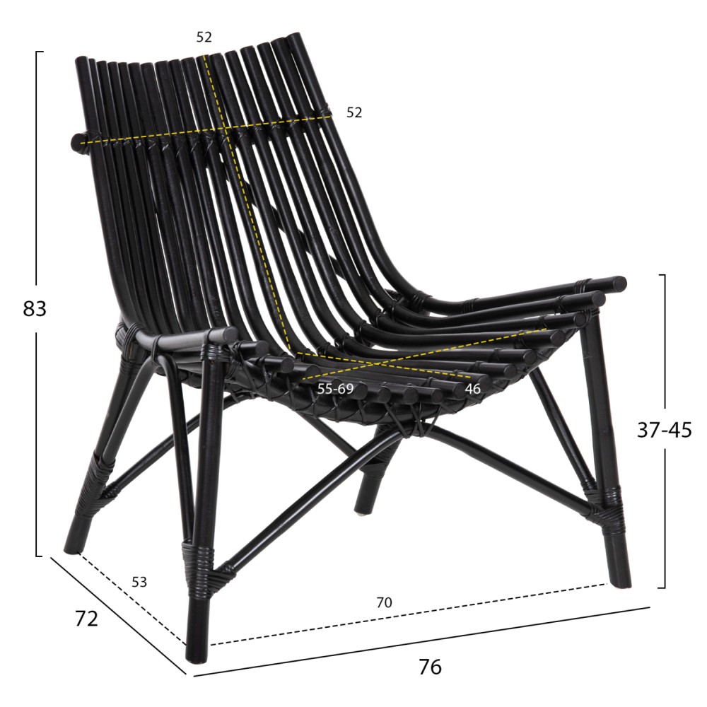 ΚΑΡΕΚΛΑ ΕΞΩΤ.ΧΩΡΟΥ CELLION HM9812.02 ΡΑΒΔΟΙ RATTAN ΣΕ ΜΑΥΡΟ ΧΡΩΜΑ 76x72x83Υεκ.