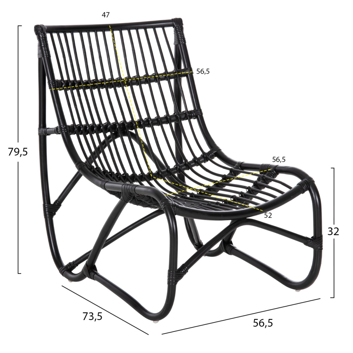 ΠΟΛΥΘΡΟΝΑ GRINN HM9815.02 ΡΑΒΔΟΙ RATTAN ΣΕ ΜΑΥΡΟ 56,5x73,5x79,5Υ εκ.