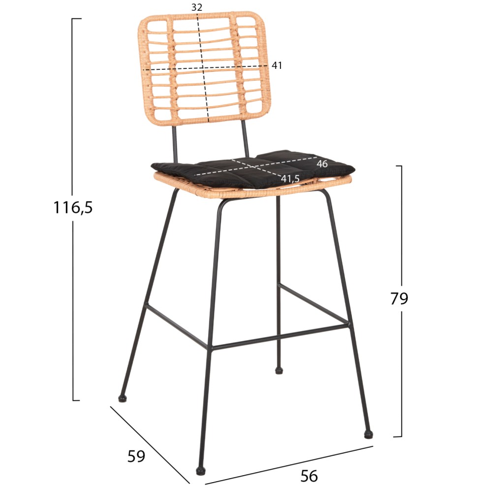 ΣΚΑΜΠΟ ΜΠΑΡ ALLEGRA HM5455.11 ΜΕΤΑΛΛΟ&ΜΑΞΙΛΑΡΙ ΜΑΥΡΟ-WICKER ΜΠΕΖ 56x59x116,5Υεκ.