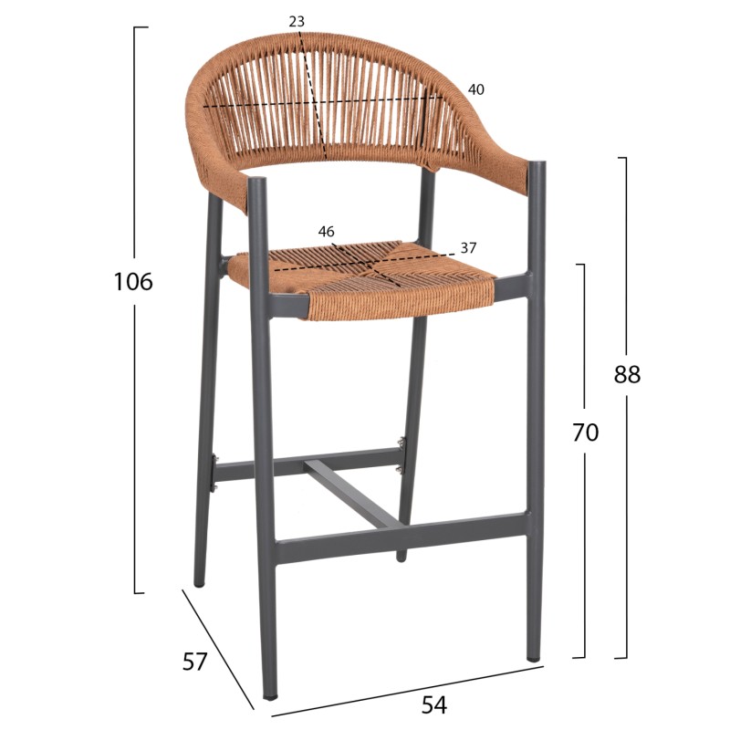 ΣΚΑΜΠΟ BAR ΑΛΟΥΜΙΝΙΟΥ GREGG HM5788.12 ΑΝΘΡΑΚΙ-ΜΠΕΖ ΤΗΣ ΑΜΜΟΥ ΣΥΝΘ.RATTAN 54x57x106Υεκ