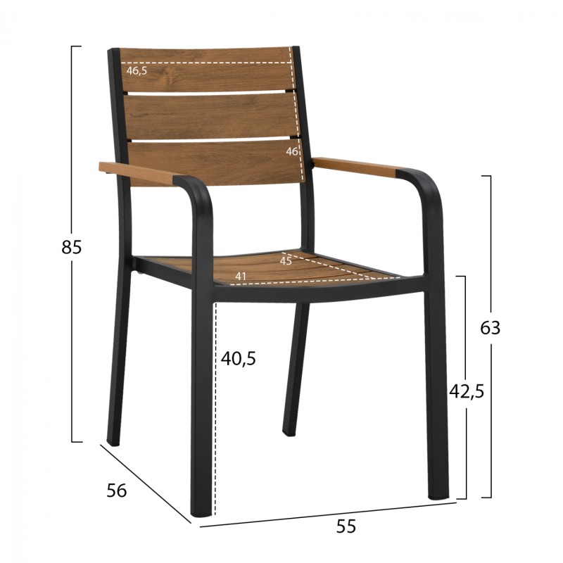 ΠΟΛΥΘΡΟΝΑ ΑΛΟΥΜΙΝΙΟΥ SAGA ΑΝΘΡΑΚΙ ΜΕ POLYWOOD HM5127.02 55x56x85Υεκ.