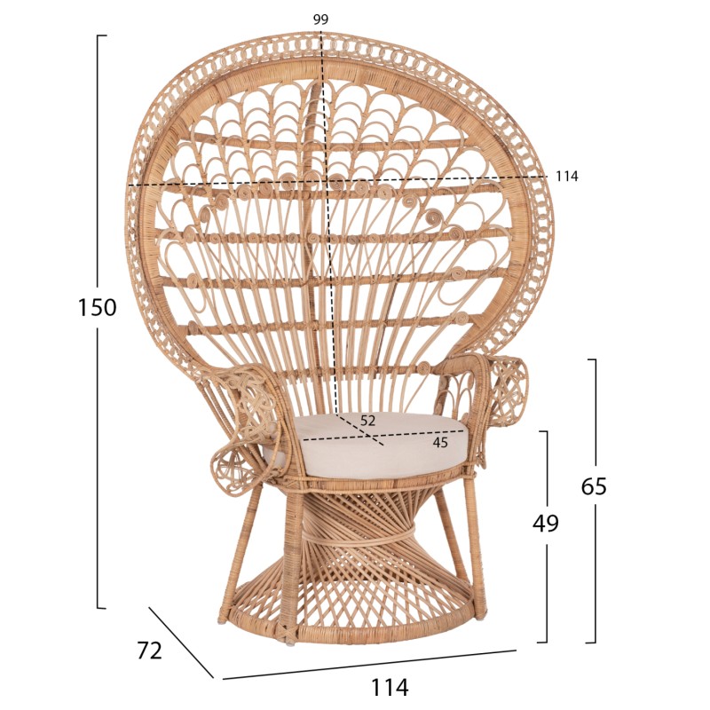 ΠΟΛΥΘΡΟΝΑ ROYAL PEACOCK HM9342 RATTAN ΣΕ ΦΥΣΙΚΟ-ΜΑΞΙΛΑΡΙ ΜΠΕΖ 114x72x150Yεκ.