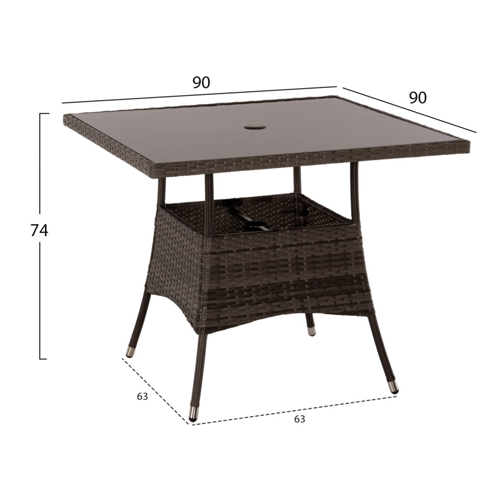 ΣΕΤ ΤΡΑΠΕΖΑΡΙΑΣ ΕΞΩΤ.ΧΩΡΟΥ 5ΤΜΧ HM5965 ΚΑΦΕ RATTAN-ΜΕΤΑΛΛΙΚΟΣ ΣΚΕΛΕΤΟΣ-ΓΥΑΛΙΝΗ ΕΠΙΦΑΝΕΙΑ