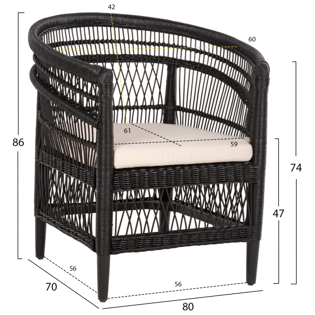 ΠΟΛΥΘΡΟΝΑ MALAWI HM9635.03 ΞΥΛΟ ΜΑΟΝΙ ΜΕ RATTAN ΜΑΥΡΟ-ΛΕΥΚΟ ΜΑΞΙΛΑΡΙ 80x70x86Υεκ.