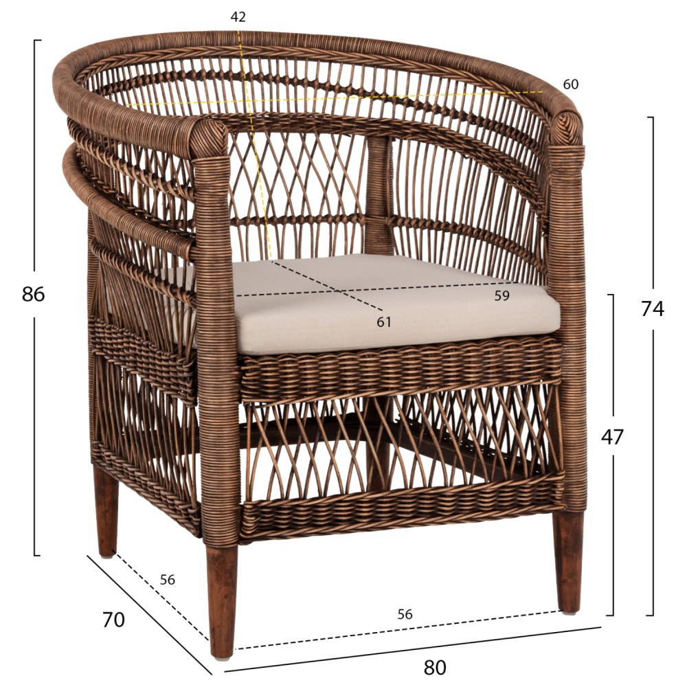 ΠΟΛΥΘΡΟΝΑ MALAWI HM9635.01 ΞΥΛΟ ΜΑΟΝΙ ΜΕ RATTAN ΚΑΦΕ-ΛΕΥΚΟ ΜΑΞΙΛΑΡΙ 80x70x86Υεκ.