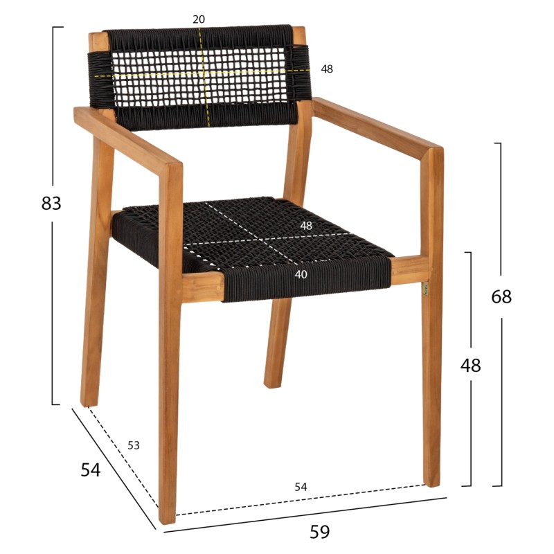 ΠΟΛΥΘΡΟΝΑ CHARLOTTE HM9637.02 ΞΥΛΟ TEAK ΦΥΣΙΚΟ & ΜΑΥΡΟ ΣΧΟΙΝΙ 59x54x83Y εκ.