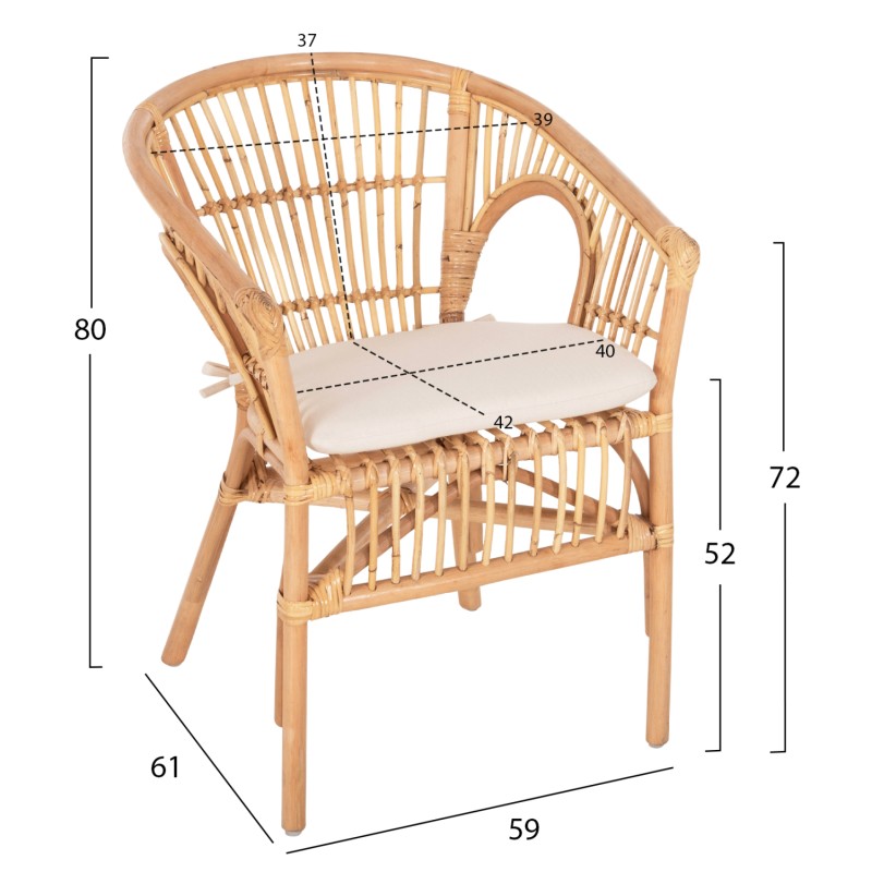 ΠΟΛΥΘΡΟΝΑ DAMPAR HM9929.04 RATTAN ΣΕ ΦΥΣΙΚΟ-ΛΕΥΚΟ ΜΑΞΙΛΑΡΙ 59x61x80Υεκ.