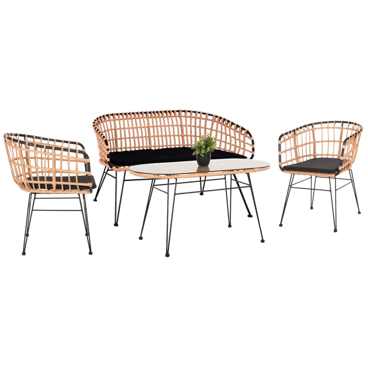 ΣΕΤ ΕΞΩΤ.ΧΩΡΟΥ 4ΤΜΧ ALLEGRA HM21051 ΣΥΝΘ.RATTAN ΜΠΕΖ-ΜΑΥΡΟ ΜΕΤΑΛΛΟ