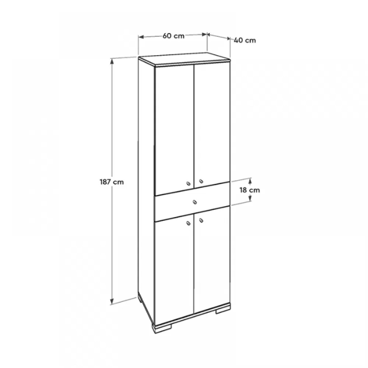 Ντουλάπα ρούχων Diamond Megapap δίφυλλη σε χρώμα λευκό 60x38x187εκ.