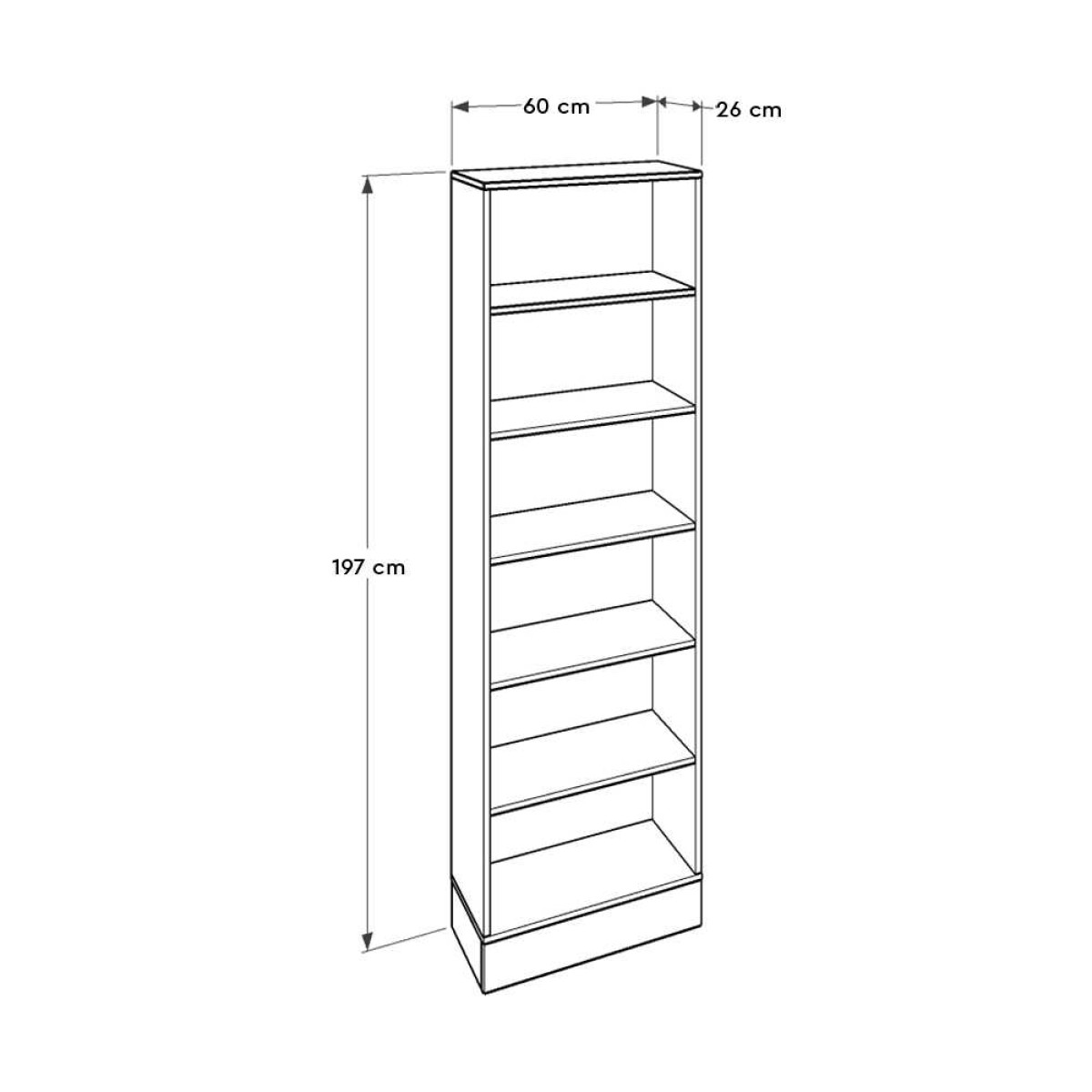 Βιβλιοθήκη μελαμίνης Base Megapap χρώμα oak - λευκό 60x26x197εκ.