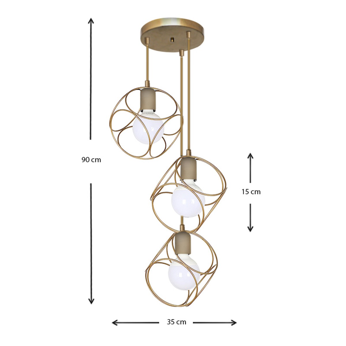 Φωτιστικό οροφής Lusita Megapap E27 μεταλλικό τρίφωτο χρώμα χρυσό 35x35x90εκ.