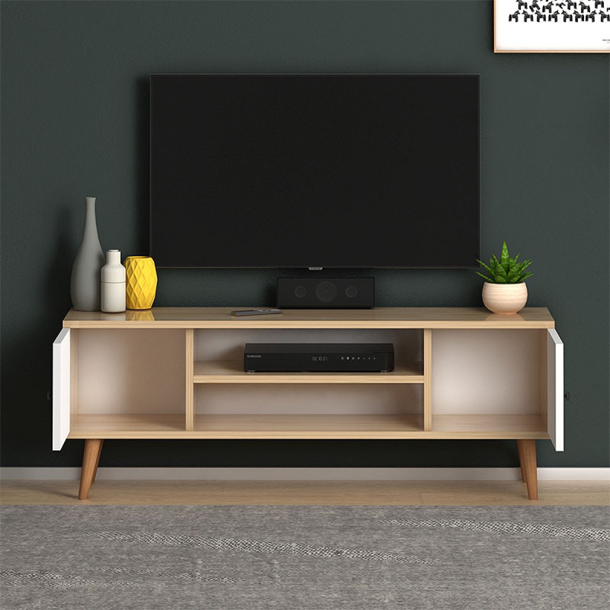 Έπιπλο τηλεόρασης Parma Megapap από μελαμίνη χρώμα white - oak 120x30x40εκ.